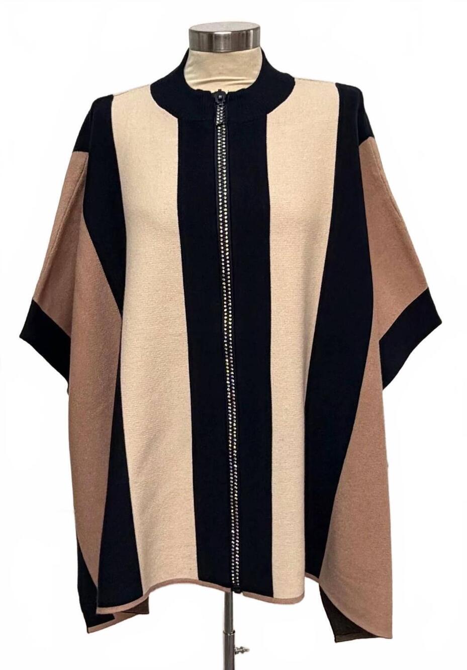 NEW WEAVZ women's bling zipper poncho in navy stripe